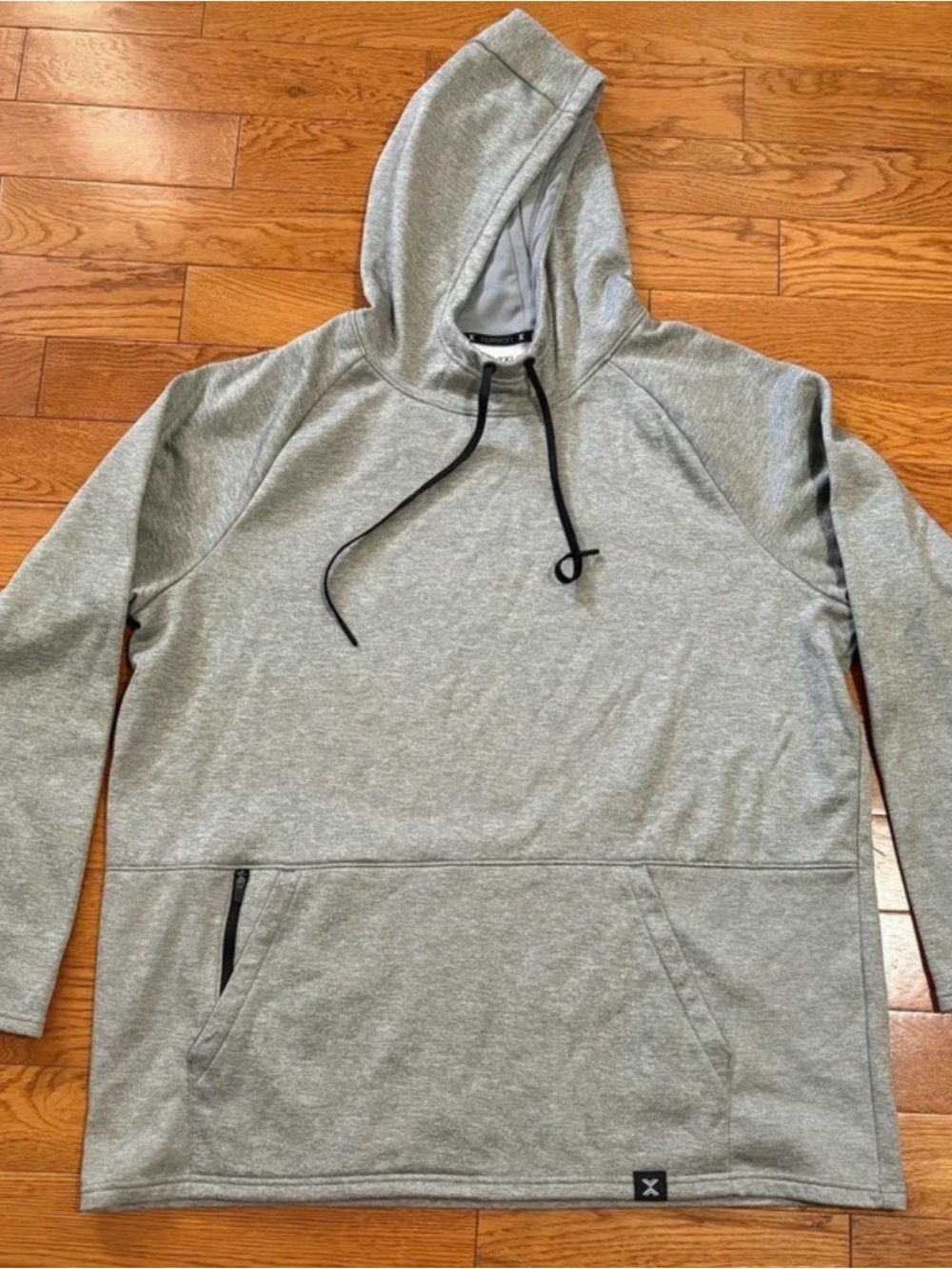 Xersion Light Grey Pullover Hoodie with Black Drawstrings